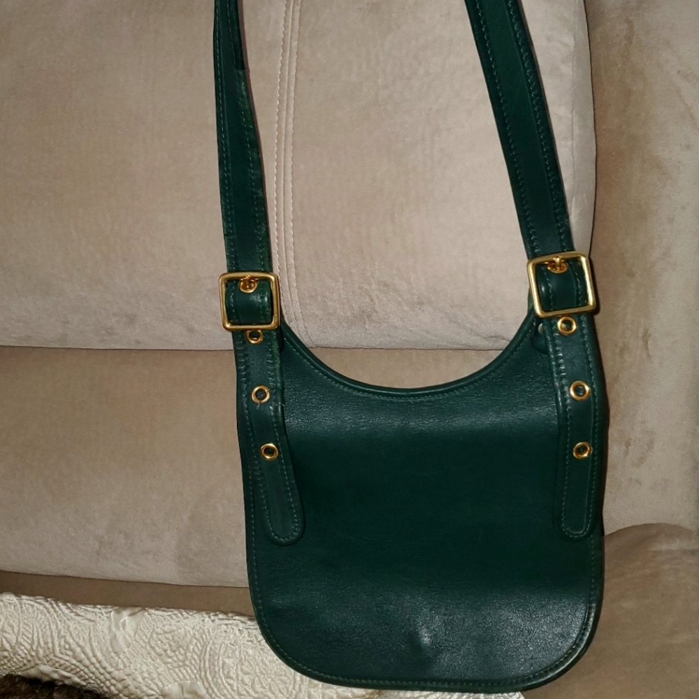 Green, leather, saddle bag